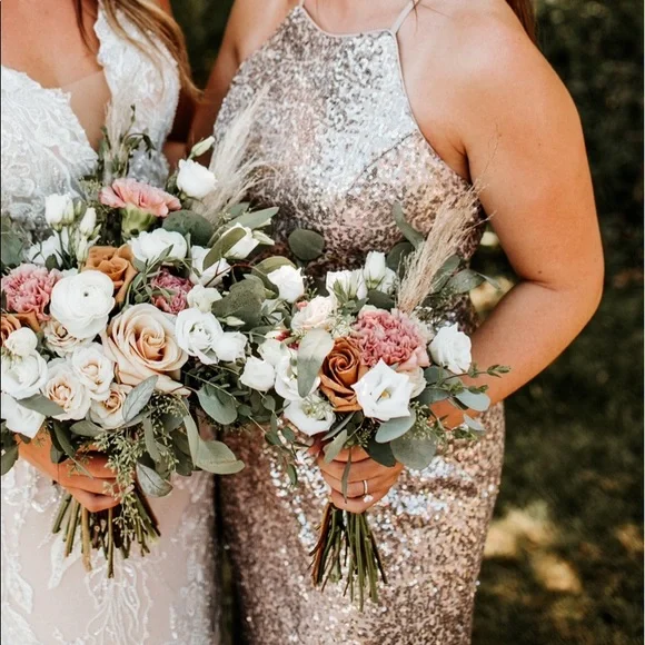 David’s Bridal High-Neck Platinum Sequin Bridesmaid Dress - Picture 2 of 6